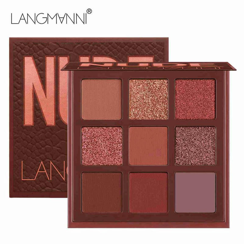 Paleta De Sombras LANGMANNI 9-Pan , 50g-Maquiagem De Nove Cores Perolada E Marrom Vermelho Fosco