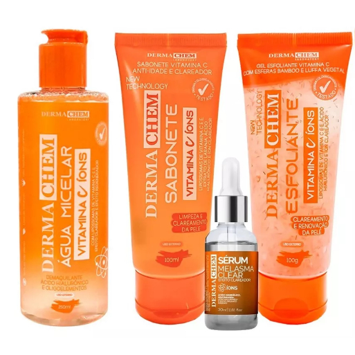 DermaChem Vitamina C/Íons - Sabonete/Água Micelar/ Esfoliante e Sérum