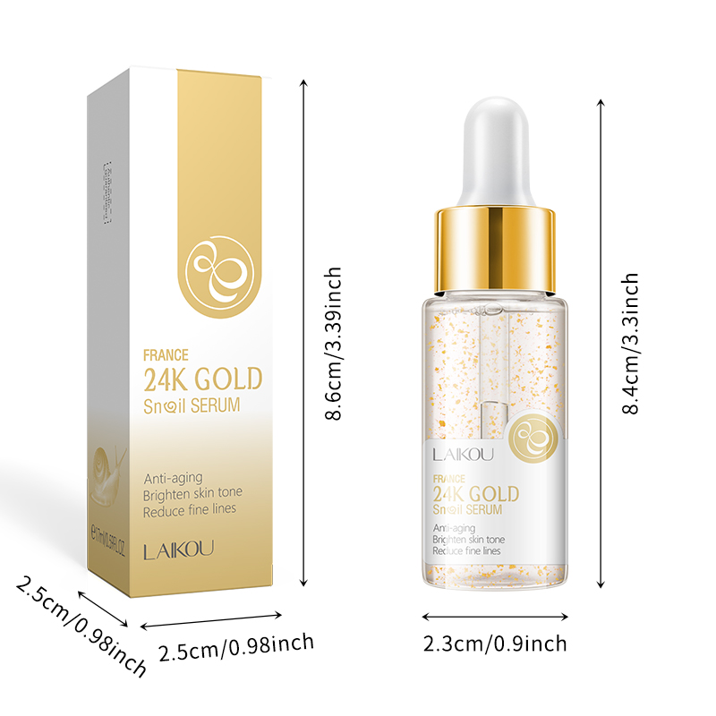 LAIKOU 24k Gold Snail Face Serum Anti-Envelhecimento 17ml Branqueador Hidratante Caracol Ouro Essência