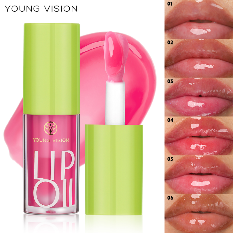 Óleo Labial De 6 Cores De Maquiagem Barata : Brilho Transparente , Esmalte Hidratante , Aplicador De Pincel Rechonchudo