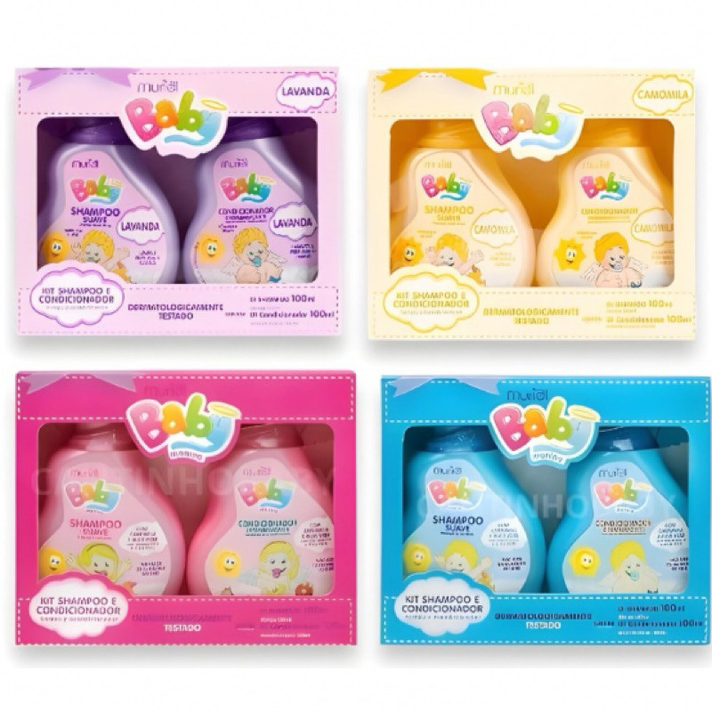 Kit higiene Infantil MURIEL BABY Shampoo e Condicionador Camomila Lavanda Menina Neutro ou Menino Neutro MURIEL BABY